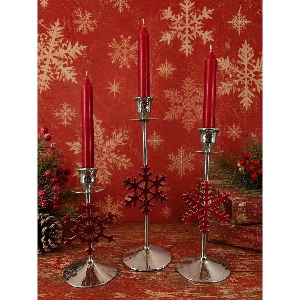 International Silver Red Snowflake Candle Holders Set 3 Christmas Holiday Decor